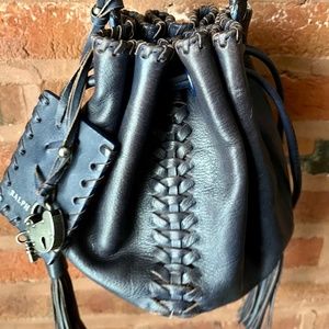 Ralph Lauren navy leather double drawstring crossbody bag